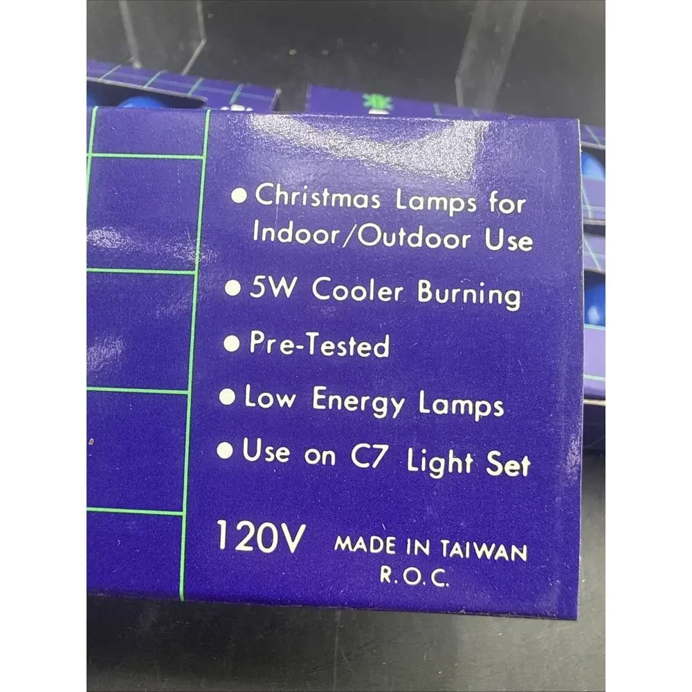 Vtg C7 Christmas Light Bulbs Blue Ceramic Steady Burning 5 Pk NOS Lot of 5 Box